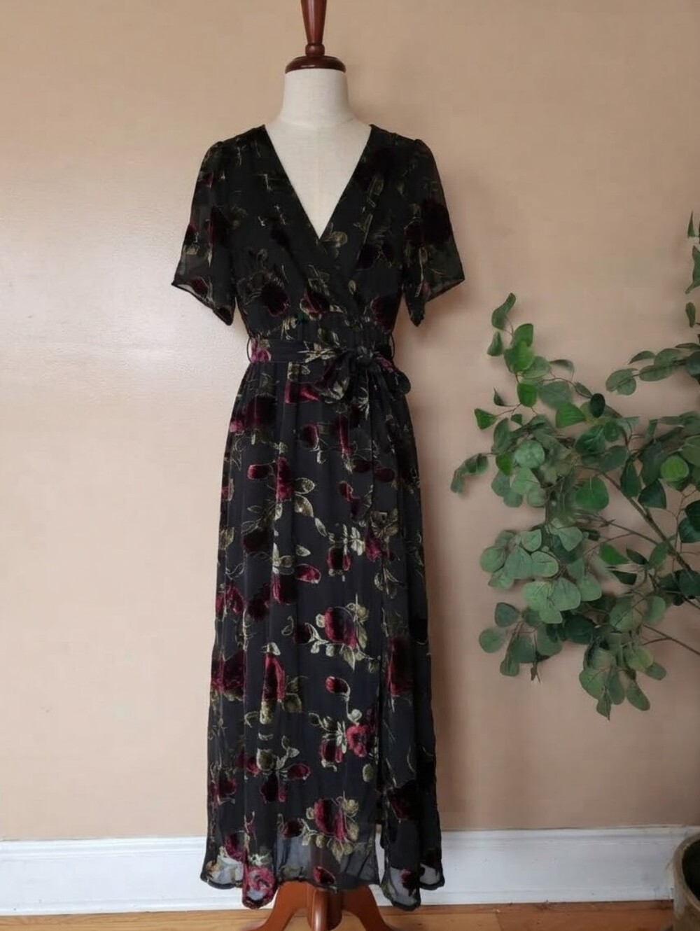 Baltic Born Uma Velvet Burnout Floral Maxi Dress L Whimsigoth Wedding Guest Flaw